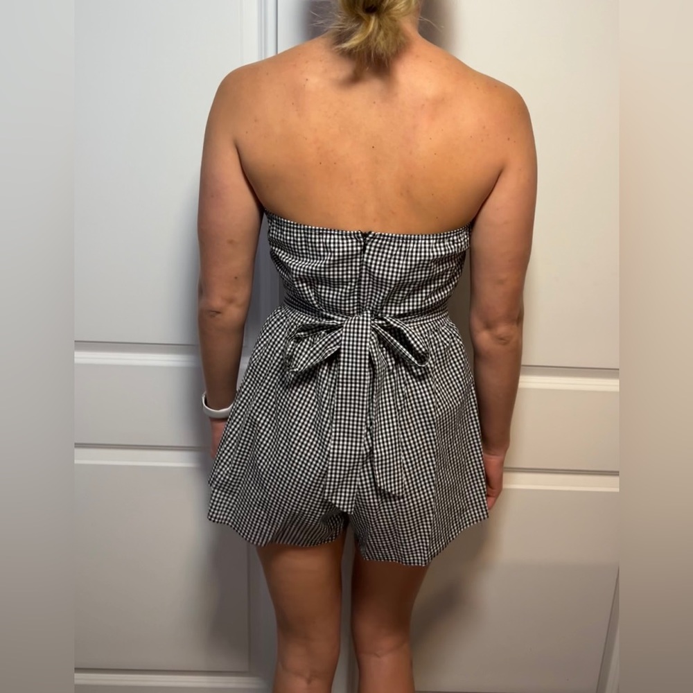 Black/White Checkered Patterned Strapless Romper … - image 3
